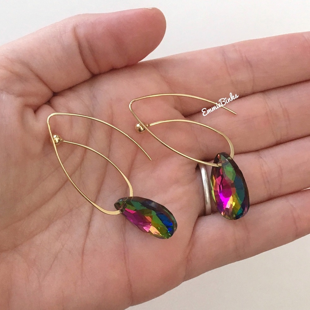 💥3/$28 New MultiColored Dimensional Rainbow Crystal Bead Drop Threader Earrings - Picture 10 of 15